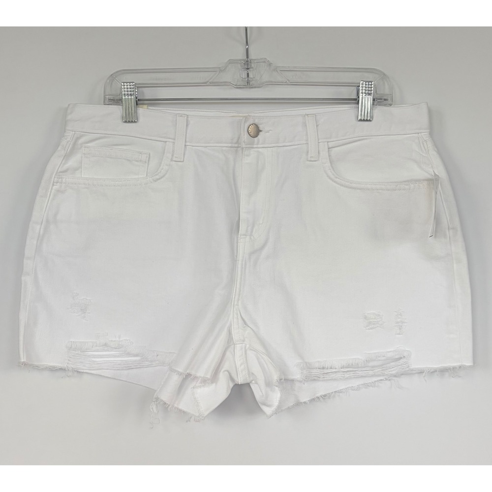 L'AGENCE Audrey Mid Rise Shorts Blanc Destruct White Distressed Denim 32